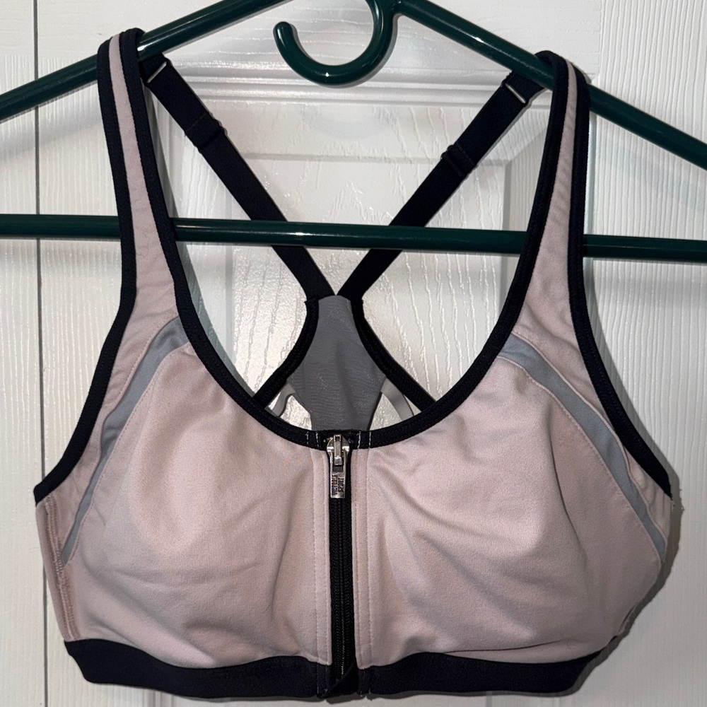 Victoria Sport Front-Zip Light Pink & Gray Sports Bra 34B